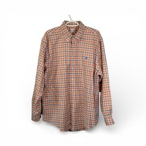 Brooks Brothers Mens L Orange Blue Plaid Non Iron Button Down Shirt